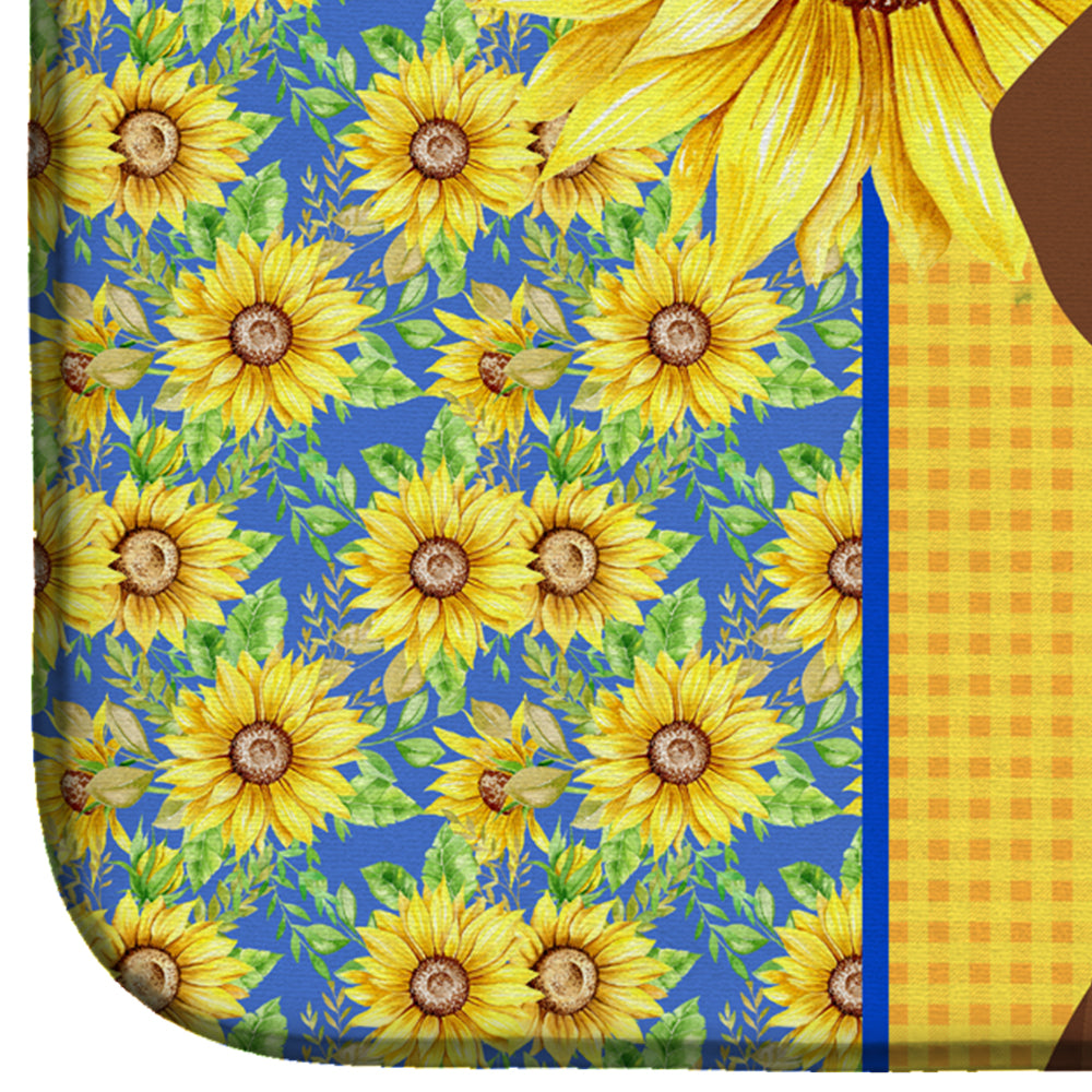 Summer Sunflowers Chocolate and Tan Dachshund Dish Drying Mat Absorbent Dish Drying Mat Pad for Kitchen Counter Dish Drainer Mat for Countertop, 14 x 21", Multicolor