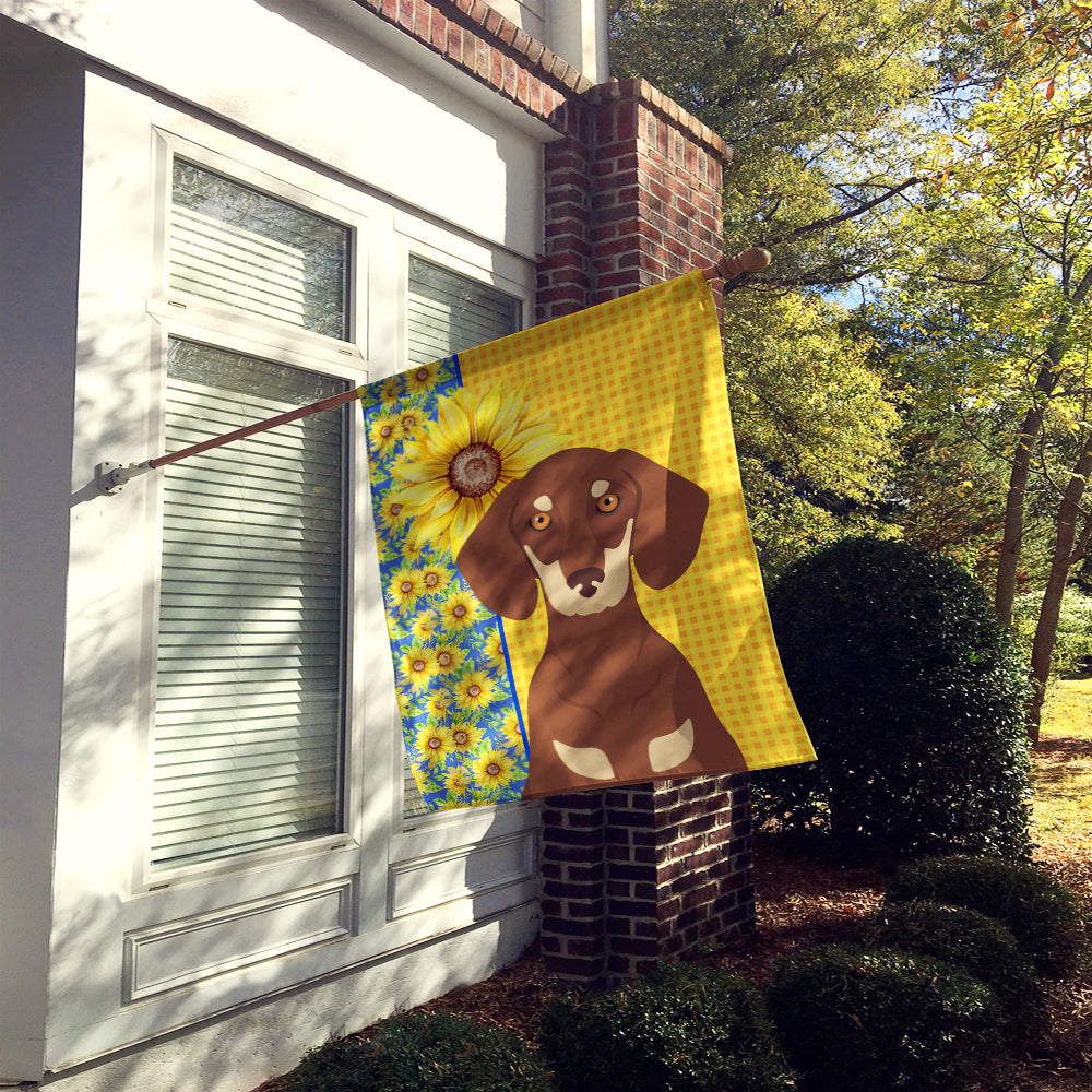 Summer Sunflowers Chocolate and Cream Dachshund House Flag 28x40 Porch Sleeve Pole Decorative Outside Yard Banner Artwork Wall Hanging, Polyester