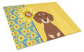 Summer Sunflowers Chocolate and Cream Dachshund Cutting Board Tempered Glass Kitchen Cutting Surface, Heat Resistant Chopping, Non-Slip Feet, Food Prep & Serving