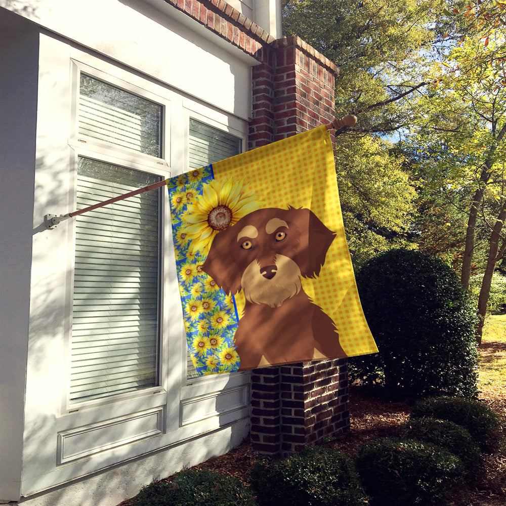 Summer Sunflowers Wirehair Red and Tan Dachshund House Flag 28x40 Porch Sleeve Pole Decorative Outside Yard Banner Artwork Wall Hanging, Polyester