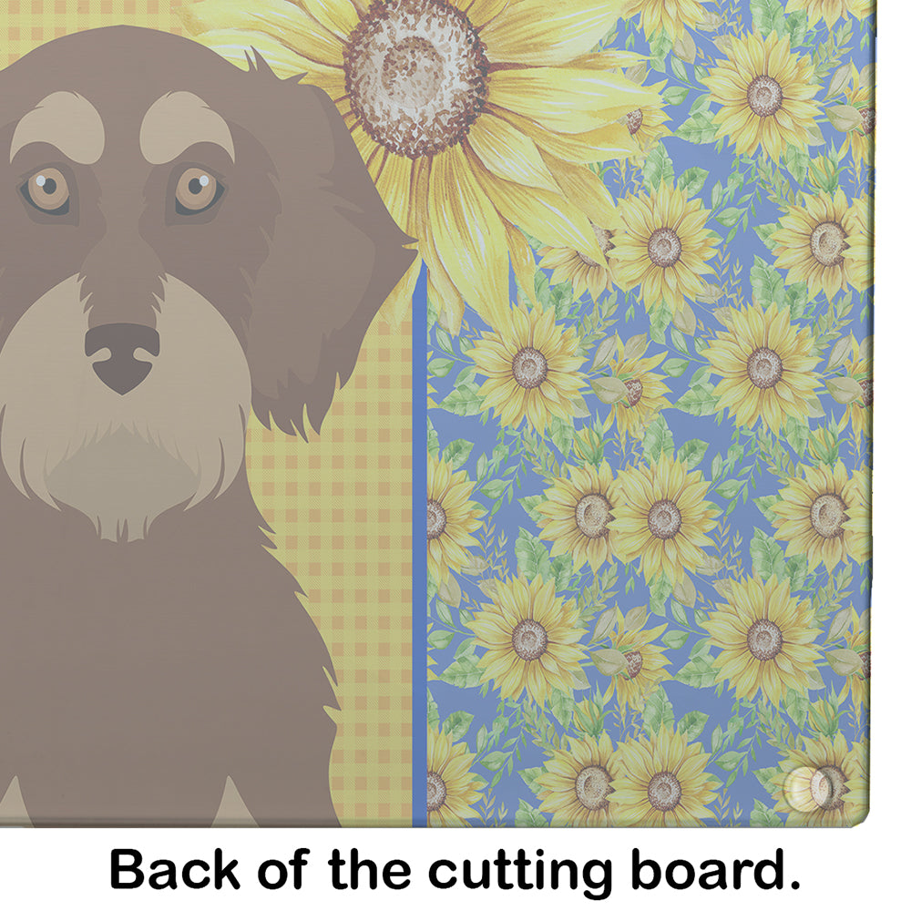 Summer Sunflowers Wirehair Red and Tan Dachshund Cutting Board Tempered Glass Kitchen Cutting Surface, Heat Resistant Chopping, Non-Slip Feet, Food Prep & Serving