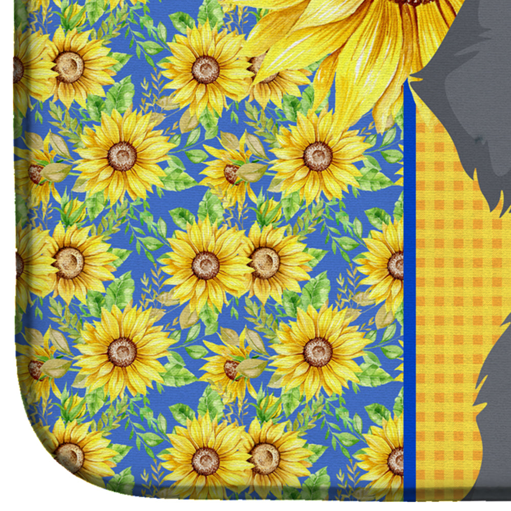 Summer Sunflowers Wirehair Blue and Tan Dachshund Dish Drying Mat Absorbent Dish Drying Mat Pad for Kitchen Counter Dish Drainer Mat for Countertop, 14 x 21", Multicolor
