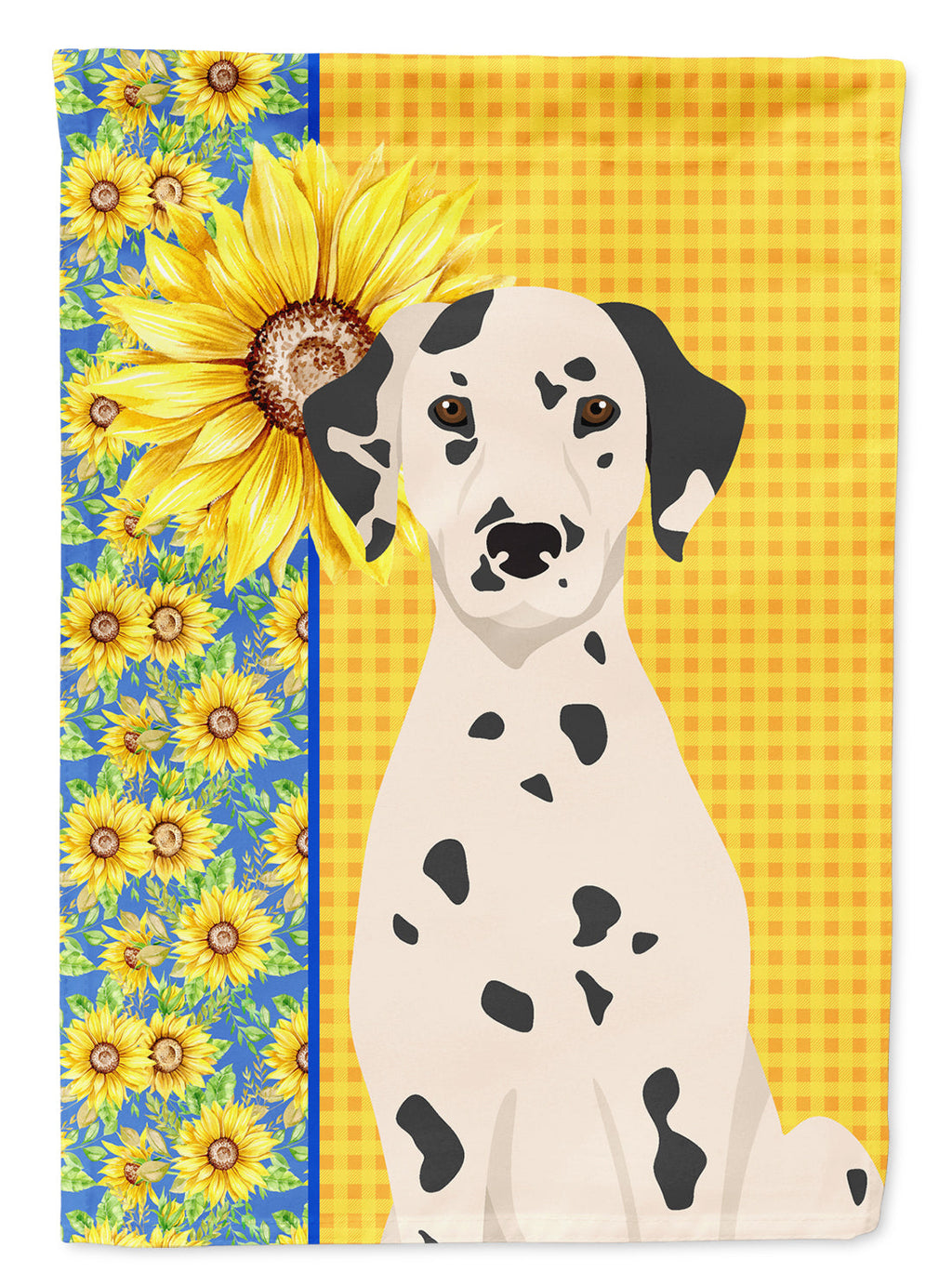 Summer Sunflowers Dalmatian House Flag 28x40 Porch Sleeve Pole Decorative Outside Yard Banner Artwork Wall Hanging, Polyester