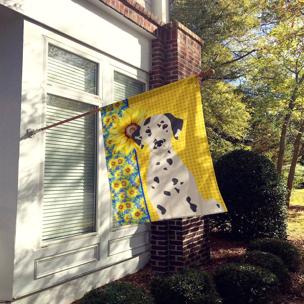Summer Sunflowers Dalmatian House Flag 28x40 Porch Sleeve Pole Decorative Outside Yard Banner Artwork Wall Hanging, Polyester