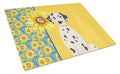 Summer Sunflowers Dalmatian Cutting Board Tempered Glass Kitchen Cutting Surface, Heat Resistant Chopping, Non-Slip Feet, Food Prep & Serving