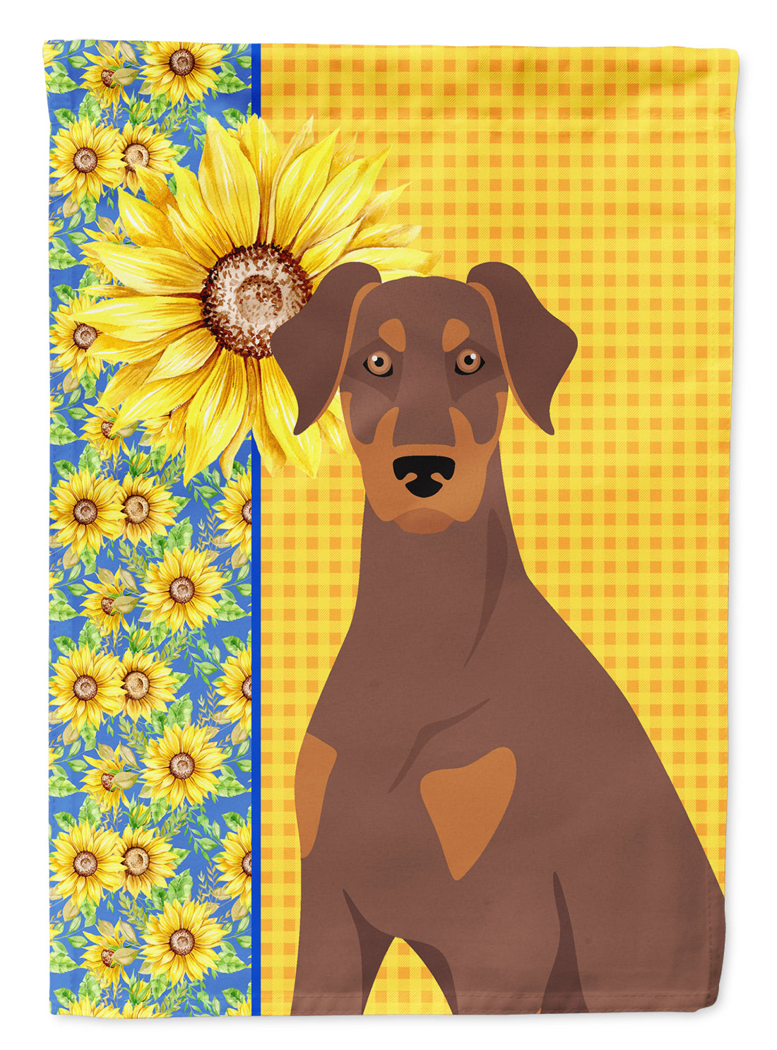 Summer Sunflowers Natural Ear Red and Tan Doberman Pinscher House Flag 28x40 Porch Sleeve Pole Decorative Outside Yard Banner Artwork Wall Hanging, Polyester