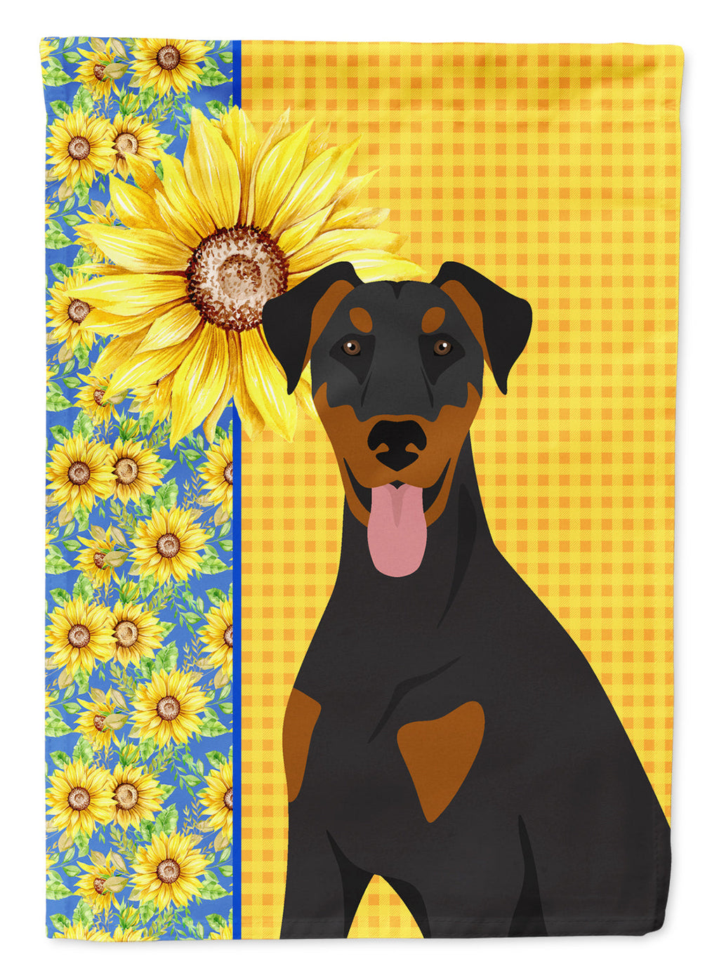 Summer Sunflowers Natural Ear Black and Tan Doberman Pinscher Garden Flag Mailbox Decorative Yard Banner Outside Patio Artwork for Flower Beds, Garden Size, Multicolor