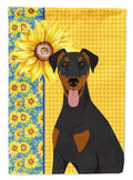 Summer Sunflowers Natural Ear Black and Tan Doberman Pinscher Garden Flag Mailbox Decorative Yard Banner Outside Patio Artwork for Flower Beds, Garden Size, Multicolor