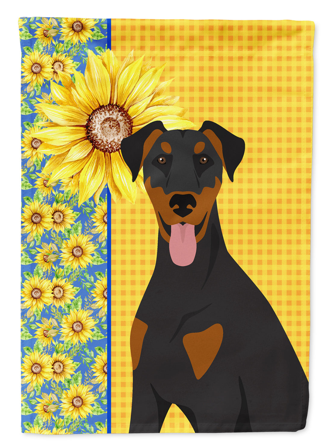 Summer Sunflowers Natural Ear Black and Tan Doberman Pinscher Garden Flag Mailbox Decorative Yard Banner Outside Patio Artwork for Flower Beds, Garden Size, Multicolor