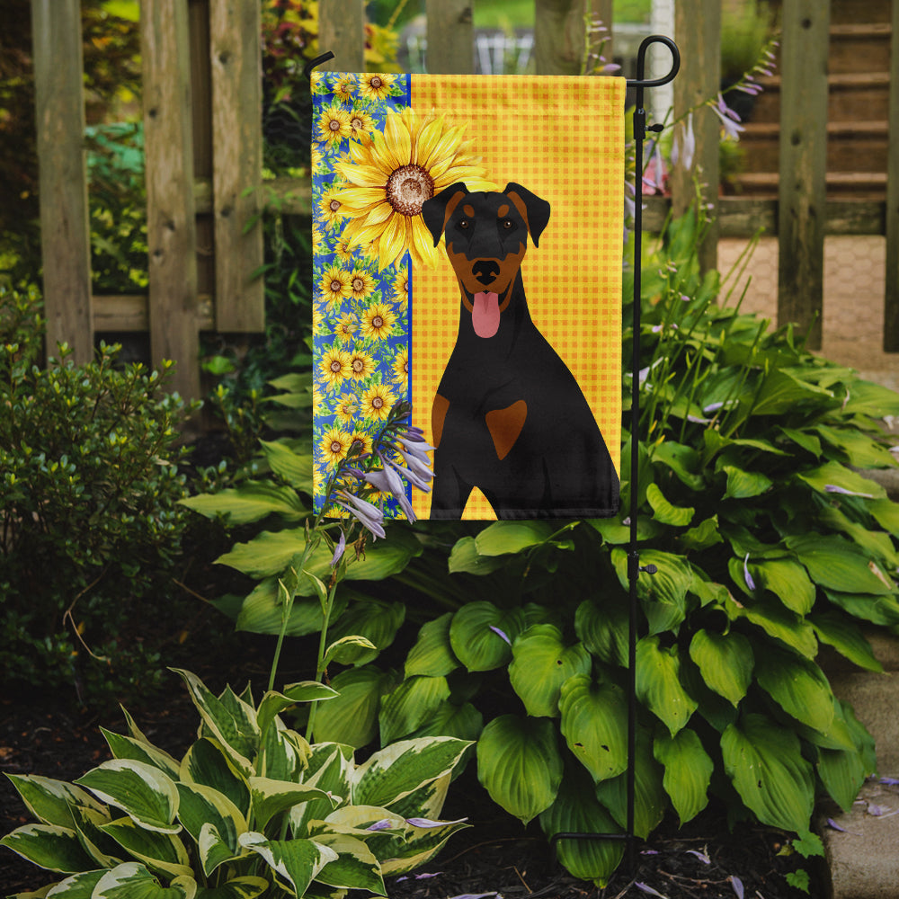Summer Sunflowers Natural Ear Black and Tan Doberman Pinscher Garden Flag Mailbox Decorative Yard Banner Outside Patio Artwork for Flower Beds, Garden Size, Multicolor