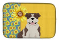 Summer Sunflowers Brindle English Bulldog Dish Drying Mat Absorbent Dish Drying Mat Pad for Kitchen Counter Dish Drainer Mat for Countertop, 14 x 21", Multicolor