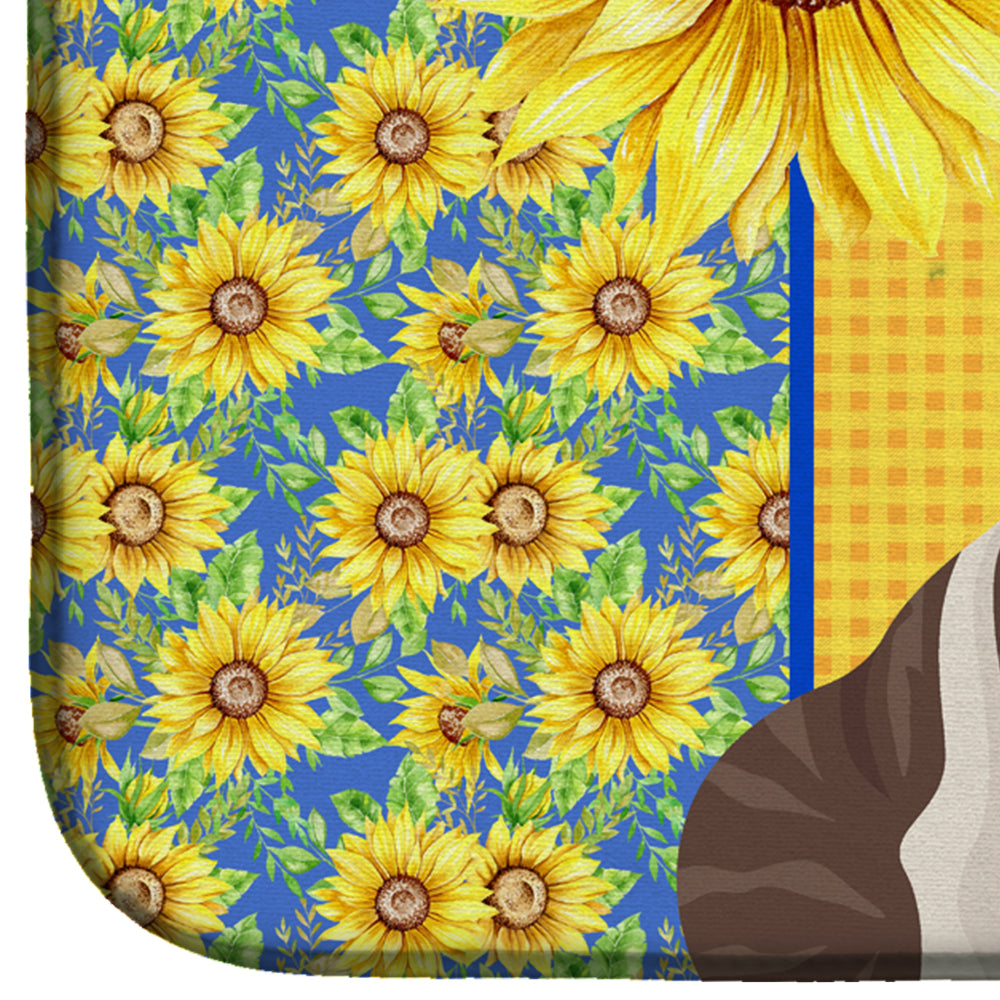 Summer Sunflowers Brindle English Bulldog Dish Drying Mat Absorbent Dish Drying Mat Pad for Kitchen Counter Dish Drainer Mat for Countertop, 14 x 21", Multicolor