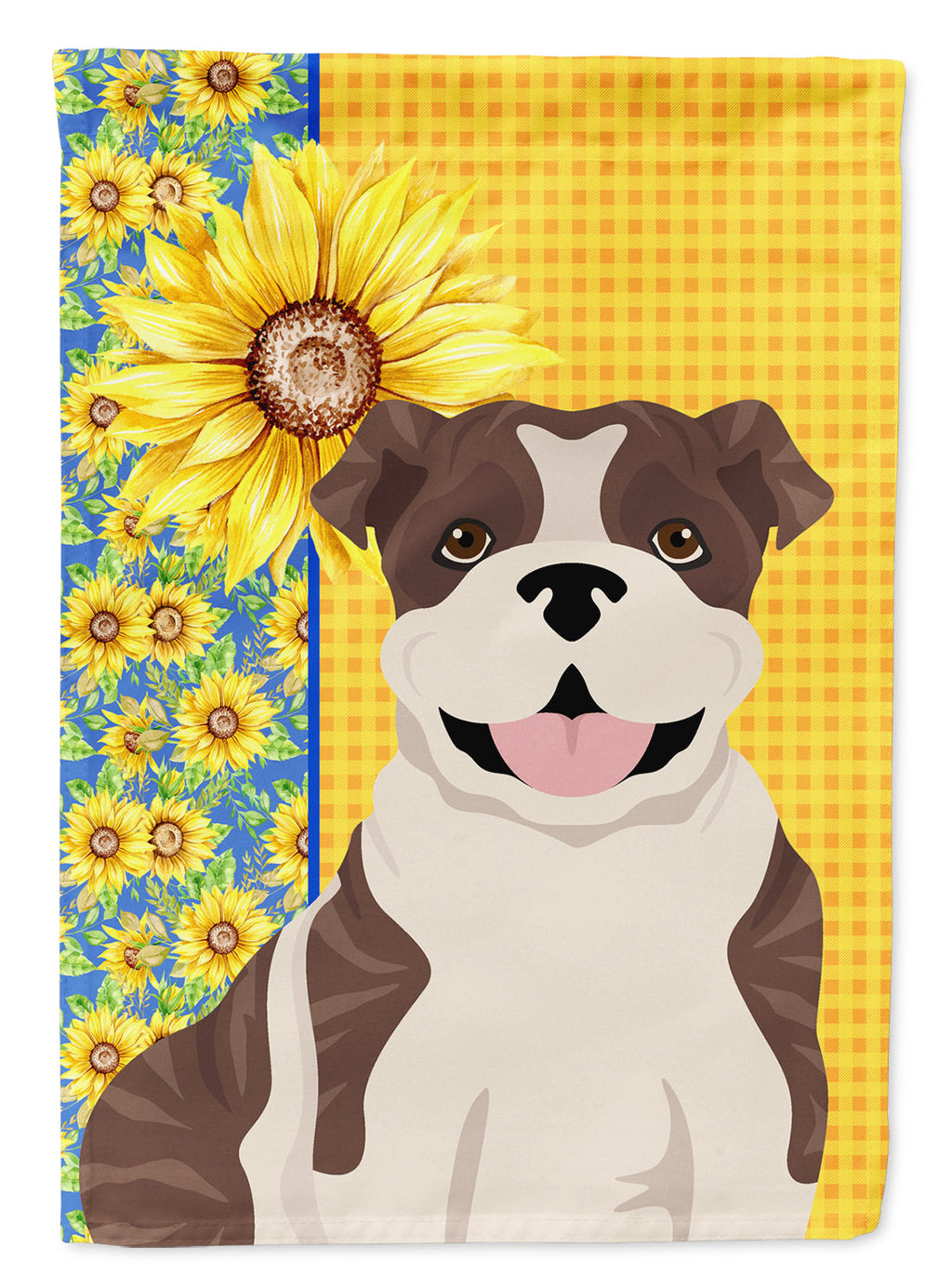 Summer Sunflowers Brindle English Bulldog Garden Flag Mailbox Decorative Yard Banner Outside Patio Artwork for Flower Beds, Garden Size, Multicolor