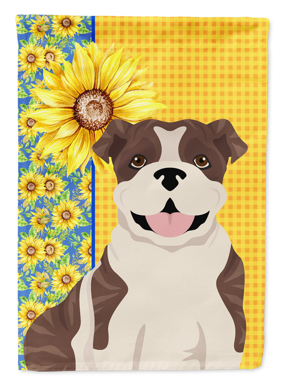 Summer Sunflowers Brindle English Bulldog Garden Flag Mailbox Decorative Yard Banner Outside Patio Artwork for Flower Beds, Garden Size, Multicolor