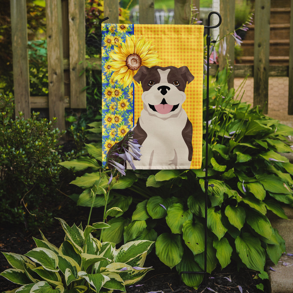 Summer Sunflowers Brindle English Bulldog Garden Flag Mailbox Decorative Yard Banner Outside Patio Artwork for Flower Beds, Garden Size, Multicolor