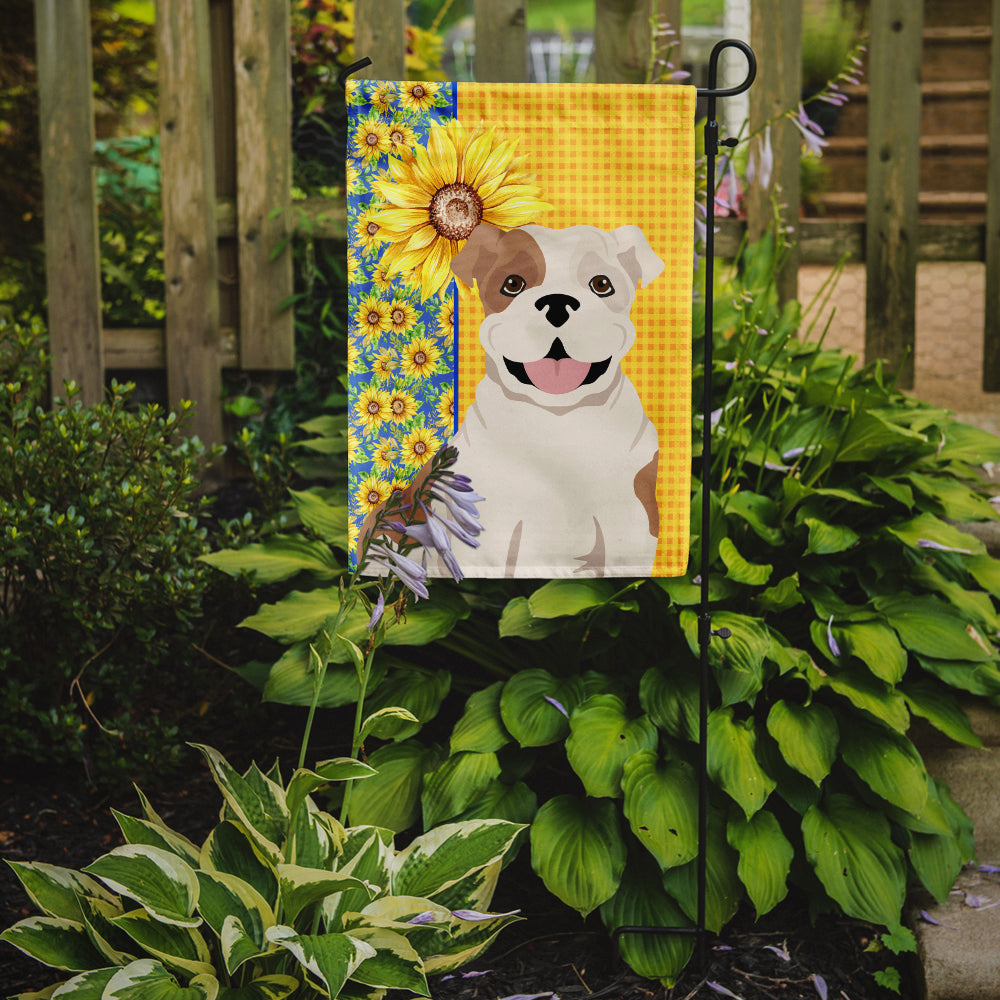 Summer Sunflowers Piebald English Bulldog Garden Flag Mailbox Decorative Yard Banner Outside Patio Artwork for Flower Beds, Garden Size, Multicolor