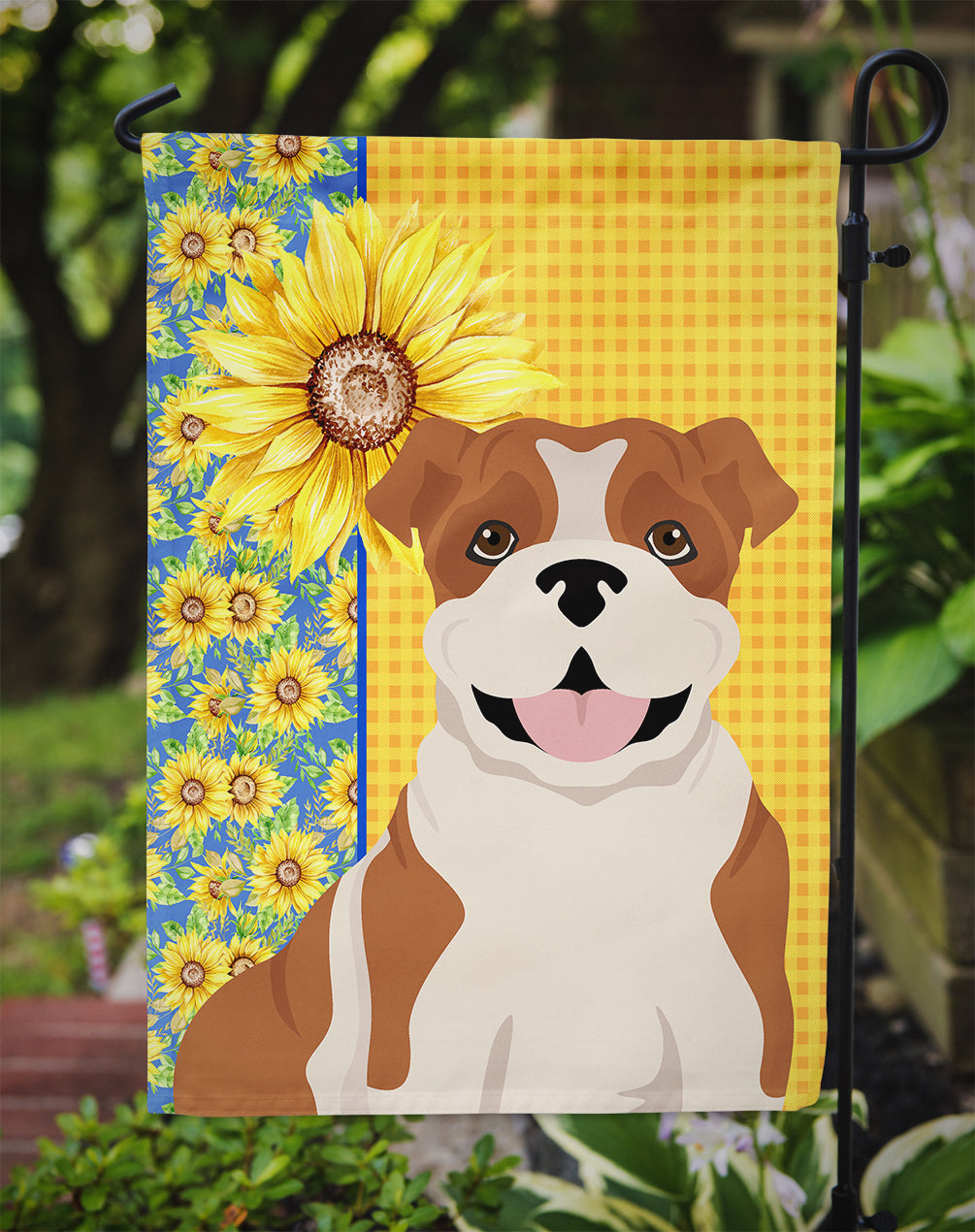Summer Sunflowers Red English Bulldog Garden Flag Mailbox Decorative Yard Banner Outside Patio Artwork for Flower Beds, Garden Size, Multicolor