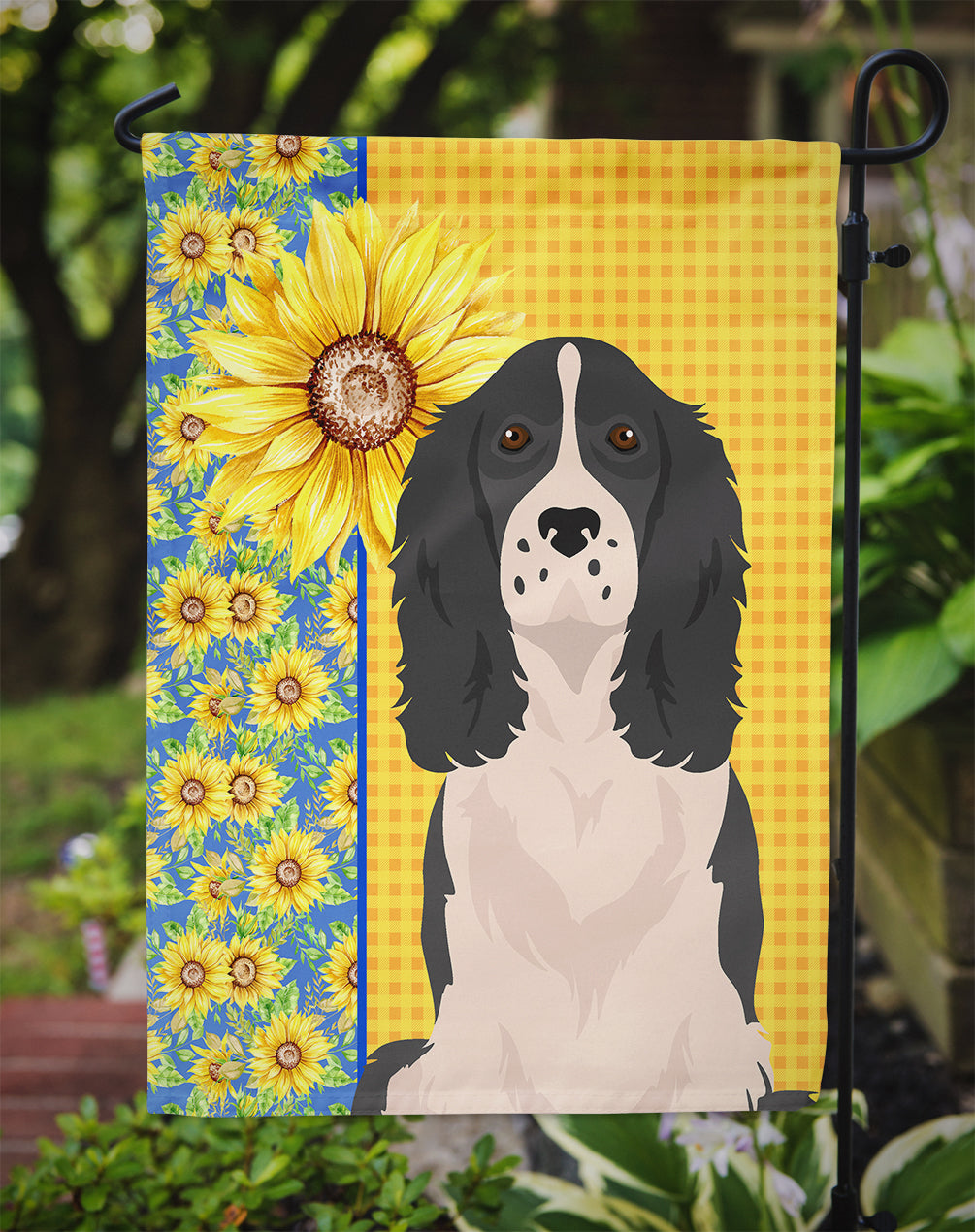 Summer Sunflowers Black English Springer Spaniel Garden Flag Mailbox Decorative Yard Banner Outside Patio Artwork for Flower Beds, Garden Size, Multicolor