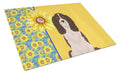 Summer Sunflowers Liver English Springer Spaniel Cutting Board Tempered Glass Kitchen Cutting Surface, Heat Resistant Chopping, Non-Slip Feet, Food Prep & Serving