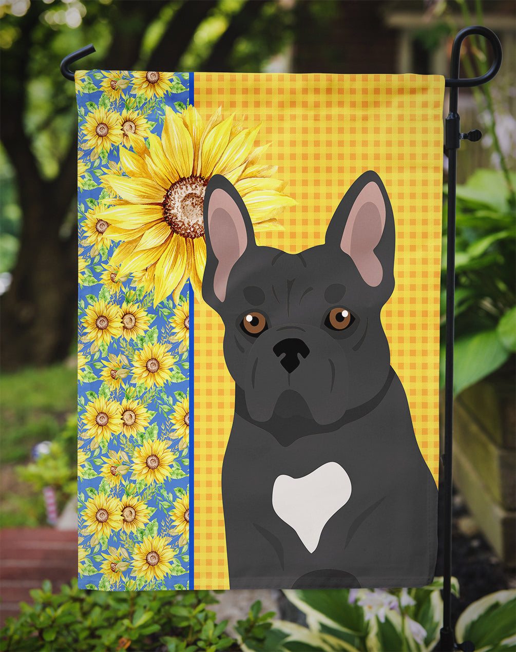 Summer Sunflowers Black French Bulldog Garden Flag Mailbox Decorative Yard Banner Outside Patio Artwork for Flower Beds, Garden Size, Multicolor