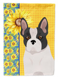 Summer Sunflowers Black and White French Bulldog House Flag 28x40 Porch Sleeve Pole Decorative Outside Yard Banner Artwork Wall Hanging, Polyester