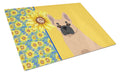 Summer Sunflowers Fawn French Bulldog Cutting Board Tempered Glass Kitchen Cutting Surface, Heat Resistant Chopping, Non-Slip Feet, Food Prep & Serving