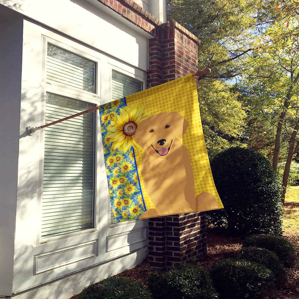 Summer Sunflowers Gold Golden Retriever House Flag 28x40 Porch Sleeve Pole Decorative Outside Yard Banner Artwork Wall Hanging, Polyester