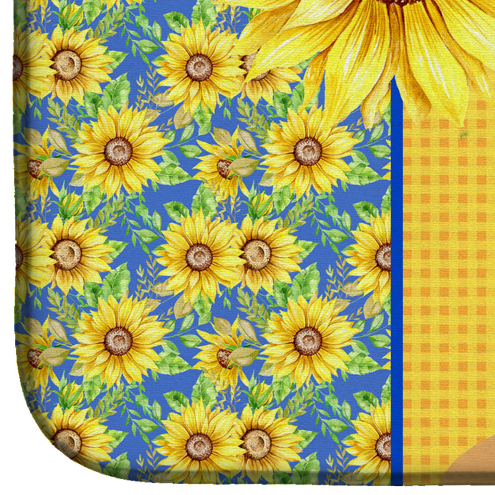 Summer Sunflowers Gold Golden Retriever Dish Drying Mat Absorbent Dish Drying Mat Pad for Kitchen Counter Dish Drainer Mat for Countertop, 14 x 21", Multicolor