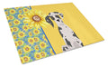 Summer Sunflowers Harlequin Great Dane Cutting Board Tempered Glass Kitchen Cutting Surface, Heat Resistant Chopping, Non-Slip Feet, Food Prep & Serving