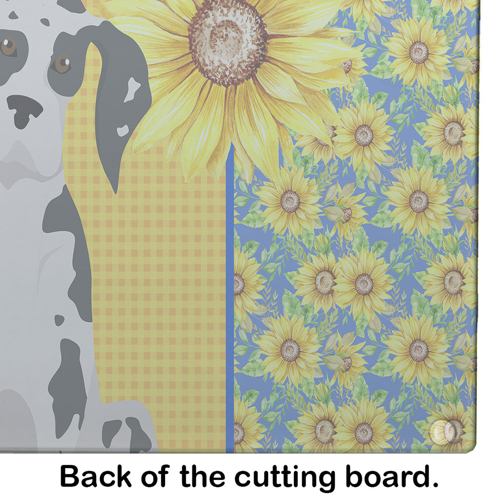 Summer Sunflowers Harlequin Great Dane Cutting Board Tempered Glass Kitchen Cutting Surface, Heat Resistant Chopping, Non-Slip Feet, Food Prep & Serving