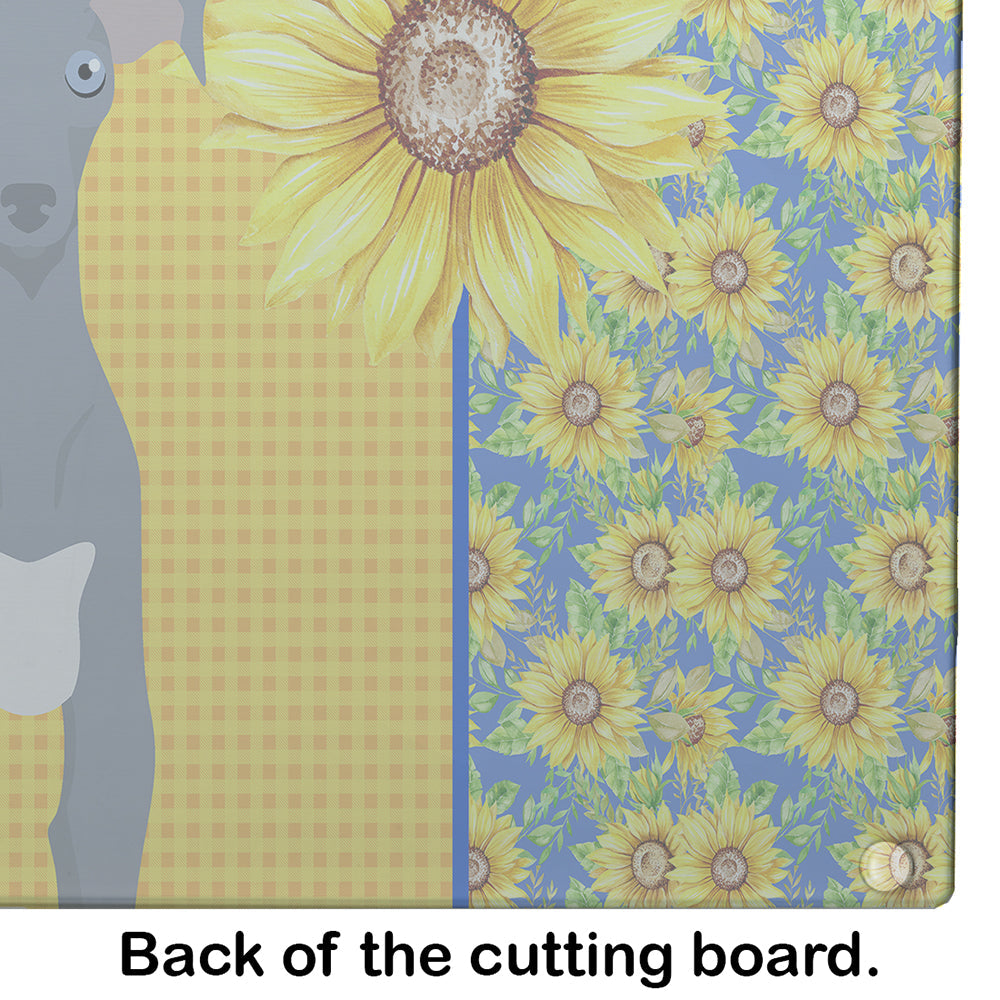 Summer Sunflowers Gray Italian Greyhound Cutting Board Tempered Glass Kitchen Cutting Surface, Heat Resistant Chopping, Non-Slip Feet, Food Prep & Serving