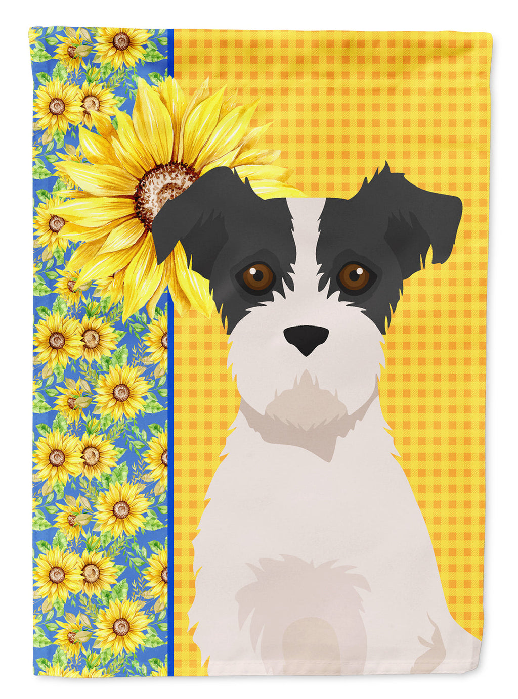 Summer Sunflowers Black White Wirehair Jack Russell Terrier Garden Flag Mailbox Decorative Yard Banner Outside Patio Artwork for Flower Beds, Garden Size, Multicolor