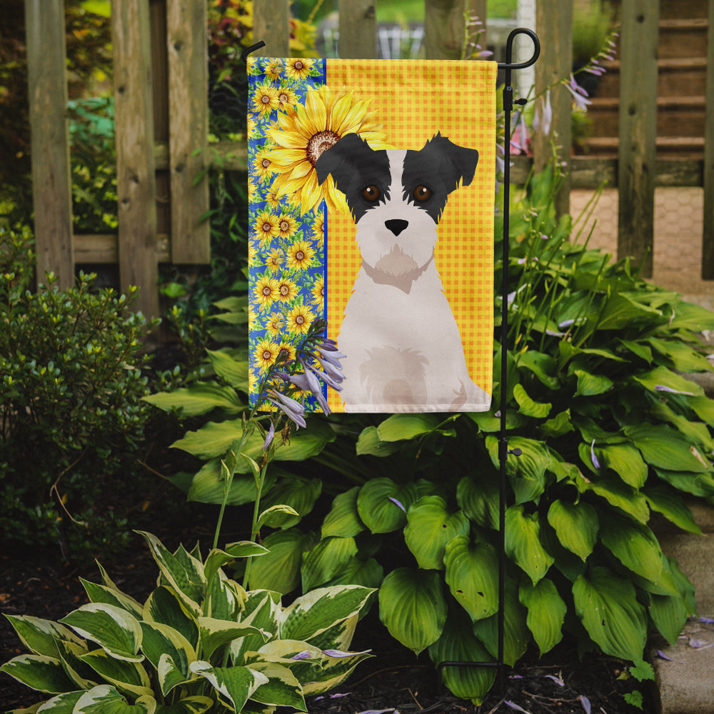 Summer Sunflowers Black White Wirehair Jack Russell Terrier Garden Flag Mailbox Decorative Yard Banner Outside Patio Artwork for Flower Beds, Garden Size, Multicolor