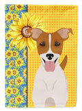 Summer Sunflowers Brown White Smooth Jack Russell Terrier House Flag 28x40 Porch Sleeve Pole Decorative Outside Yard Banner Artwork Wall Hanging, Polyester