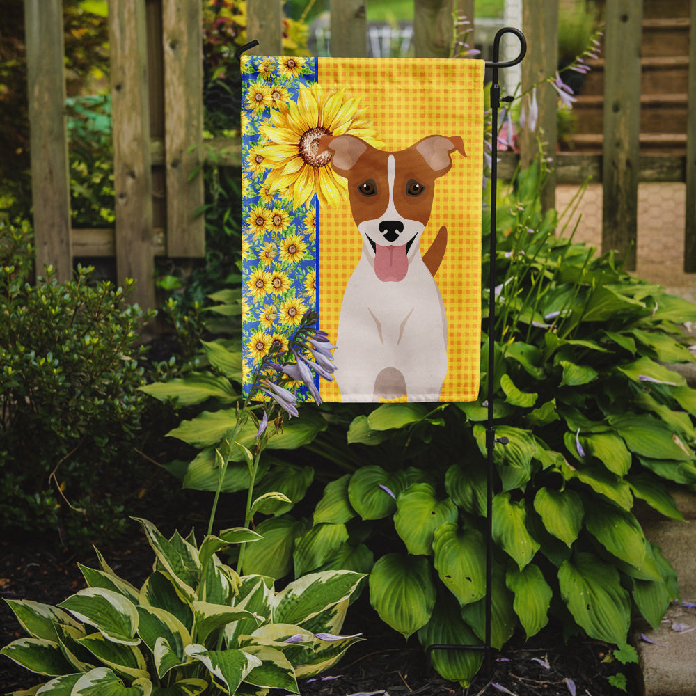 Summer Sunflowers Brown White Smooth Jack Russell Terrier Garden Flag Mailbox Decorative Yard Banner Outside Patio Artwork for Flower Beds, Garden Size, Multicolor