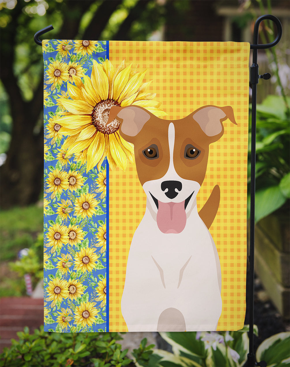 Summer Sunflowers Brown White Smooth Jack Russell Terrier Garden Flag Mailbox Decorative Yard Banner Outside Patio Artwork for Flower Beds, Garden Size, Multicolor
