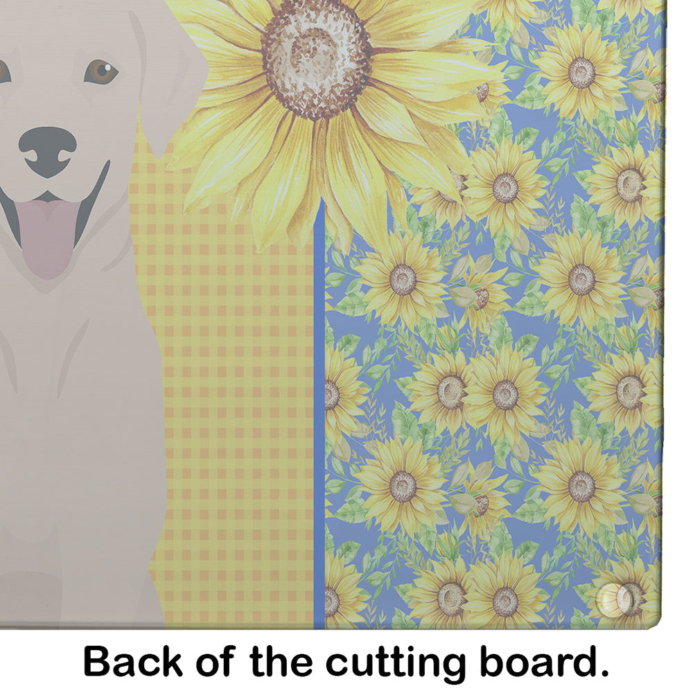 Summer Sunflowers Yellow Labrador Retriever Cutting Board Tempered Glass Kitchen Cutting Surface, Heat Resistant Chopping, Non-Slip Feet, Food Prep & Serving