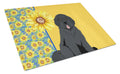 Summer Sunflowers Black Newfoundland Cutting Board Tempered Glass Kitchen Cutting Surface, Heat Resistant Chopping, Non-Slip Feet, Food Prep & Serving