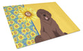 Summer Sunflowers Brown Newfoundland Cutting Board Tempered Glass Kitchen Cutting Surface, Heat Resistant Chopping, Non-Slip Feet, Food Prep & Serving
