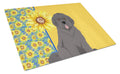 Summer Sunflowers Grey Newfoundland Cutting Board Tempered Glass Kitchen Cutting Surface, Heat Resistant Chopping, Non-Slip Feet, Food Prep & Serving