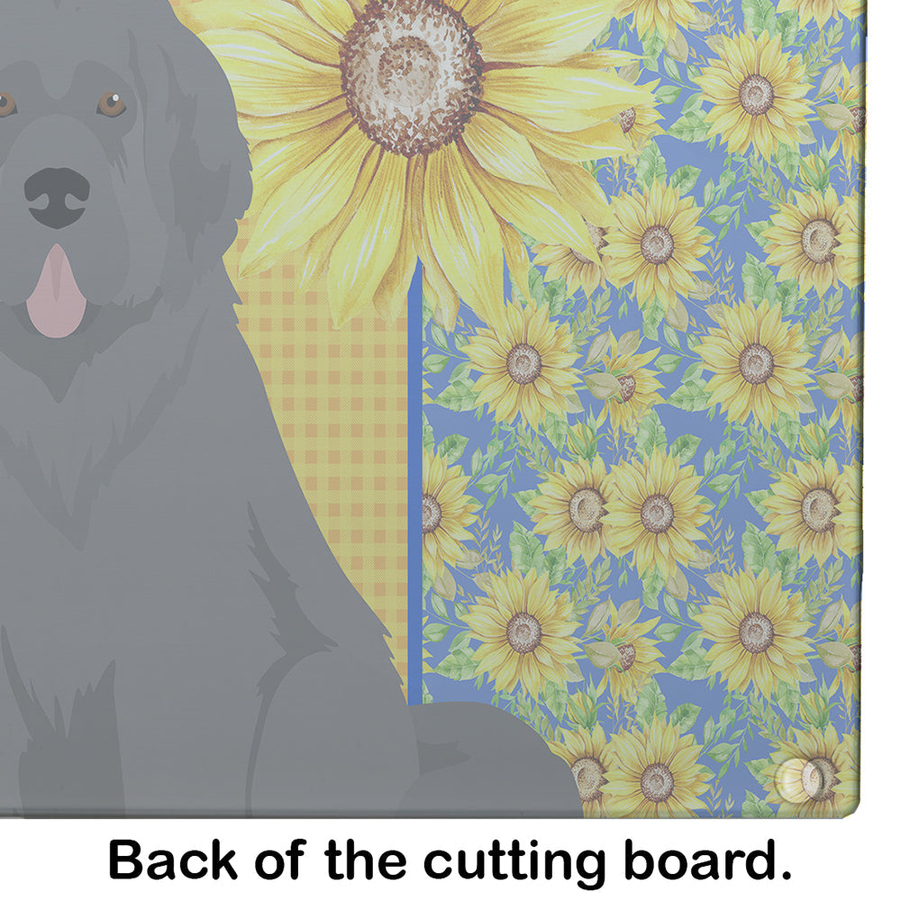 Summer Sunflowers Grey Newfoundland Cutting Board Tempered Glass Kitchen Cutting Surface, Heat Resistant Chopping, Non-Slip Feet, Food Prep & Serving