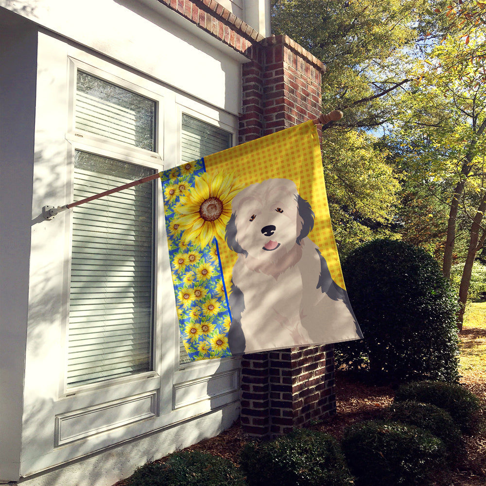Summer Sunflowers Old English Sheepdog House Flag 28x40 Porch Sleeve Pole Decorative Outside Yard Banner Artwork Wall Hanging, Polyester
