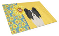 Summer Sunflowers Black and White Papillon Cutting Board Tempered Glass Kitchen Cutting Surface, Heat Resistant Chopping, Non-Slip Feet, Food Prep & Serving