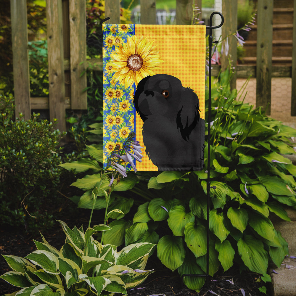 Summer Sunflowers Black Pekingese Garden Flag Mailbox Decorative Yard Banner Outside Patio Artwork for Flower Beds, Garden Size, Multicolor