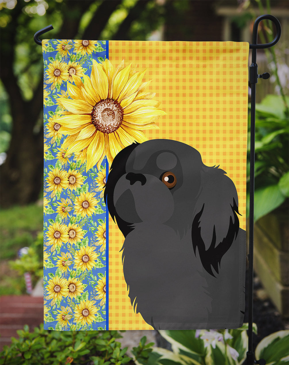 Summer Sunflowers Black Pekingese Garden Flag Mailbox Decorative Yard Banner Outside Patio Artwork for Flower Beds, Garden Size, Multicolor