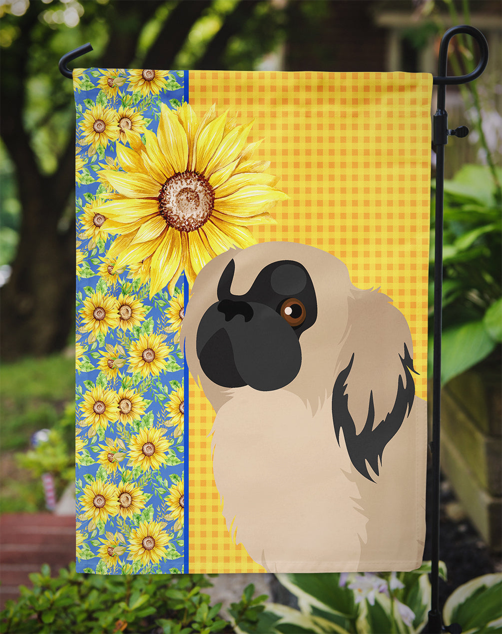 Summer Sunflowers Cream Pekingese Garden Flag Mailbox Decorative Yard Banner Outside Patio Artwork for Flower Beds, Garden Size, Multicolor