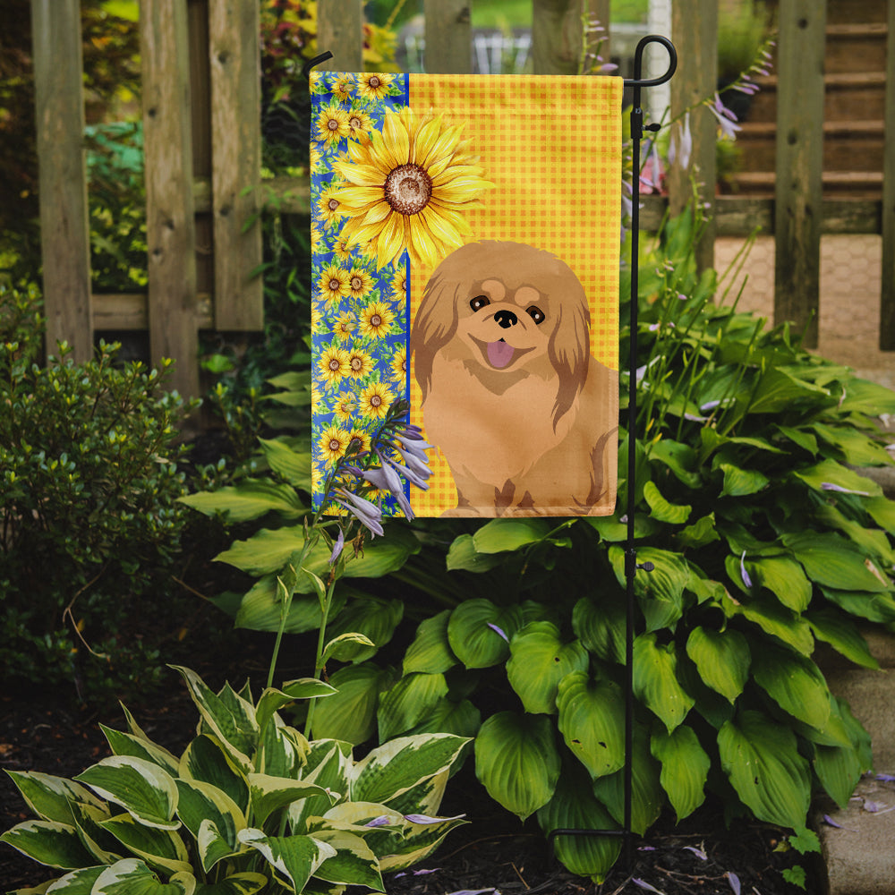 Summer Sunflowers Gold Pekingese Garden Flag Mailbox Decorative Yard Banner Outside Patio Artwork for Flower Beds, Garden Size, Multicolor