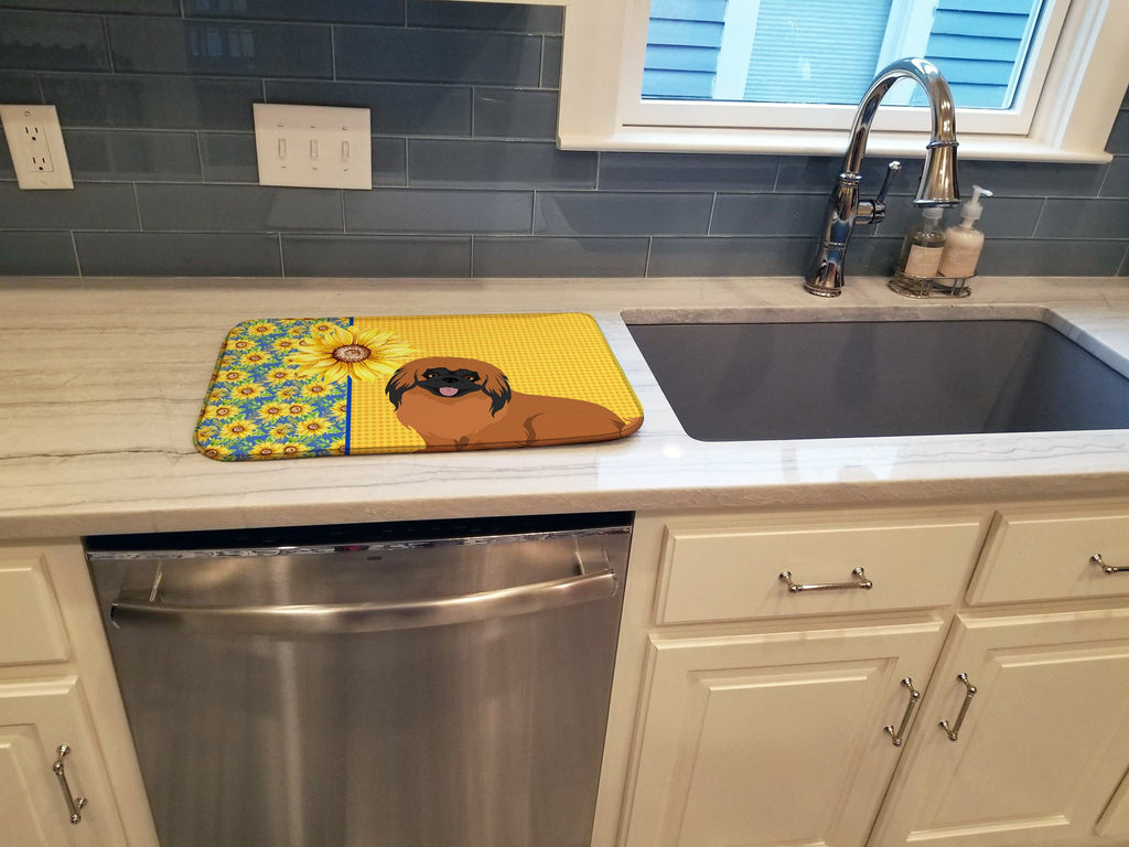 Summer Sunflowers Red Pekingese Dish Drying Mat Absorbent Dish Drying Mat Pad for Kitchen Counter Dish Drainer Mat for Countertop, 14 x 21", Multicolor