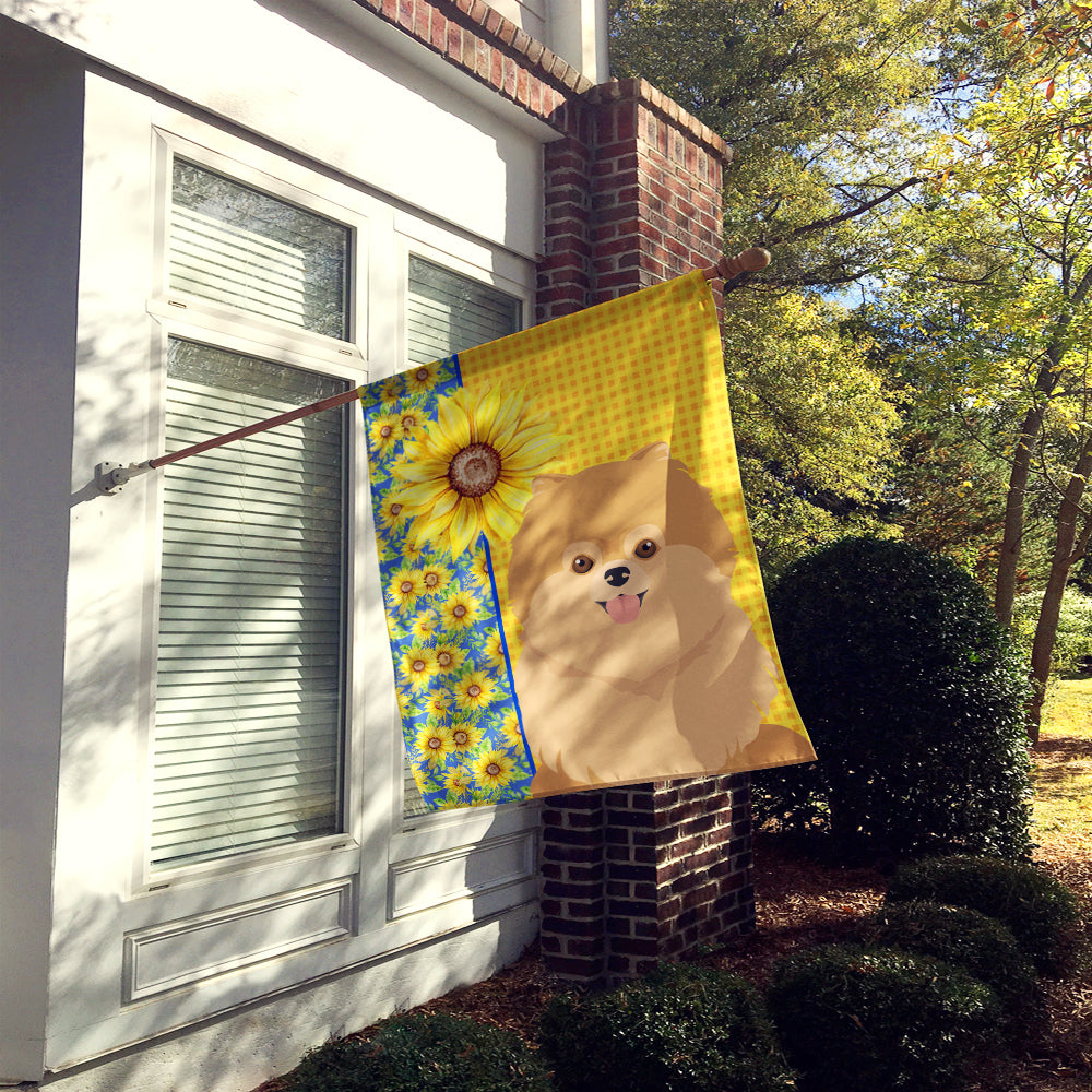 Summer Sunflowers Orange Pomeranian House Flag 28x40 Porch Sleeve Pole Decorative Outside Yard Banner Artwork Wall Hanging, Polyester