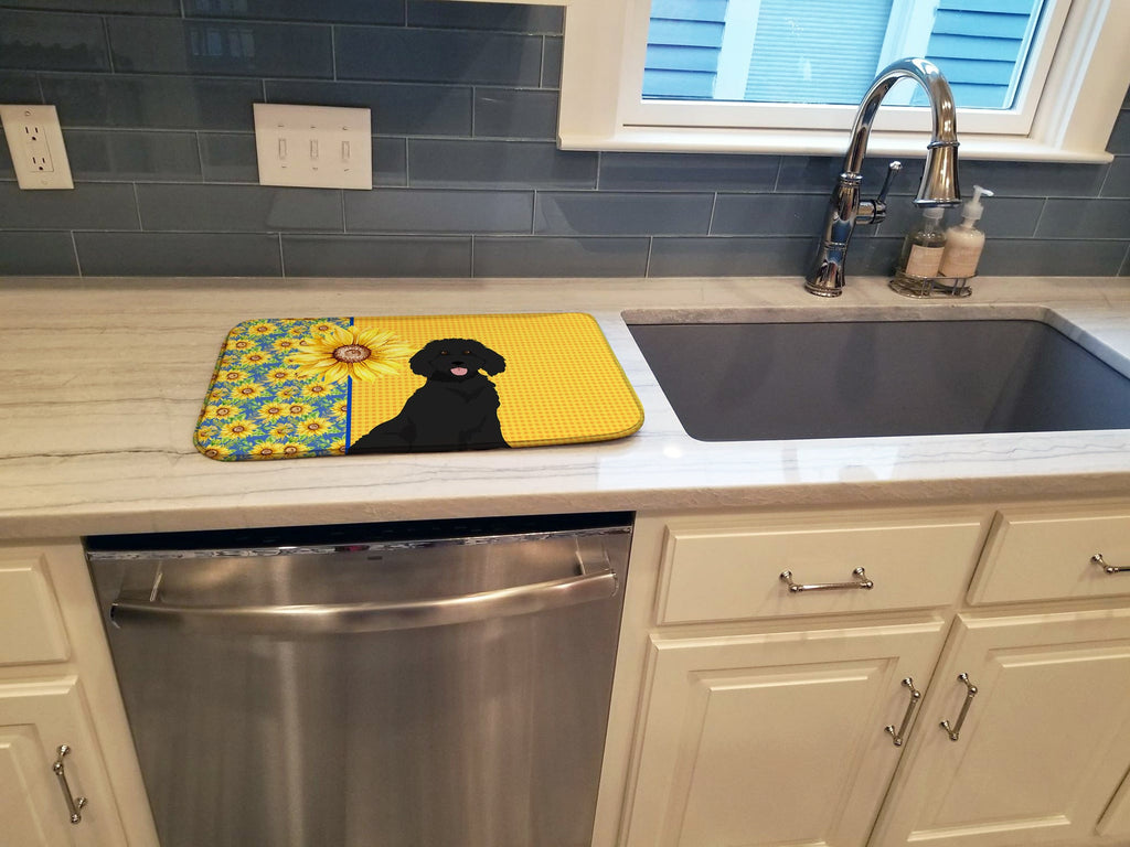 Summer Sunflowers Standard Black Poodle Dish Drying Mat Absorbent Dish Drying Mat Pad for Kitchen Counter Dish Drainer Mat for Countertop, 14 x 21", Multicolor